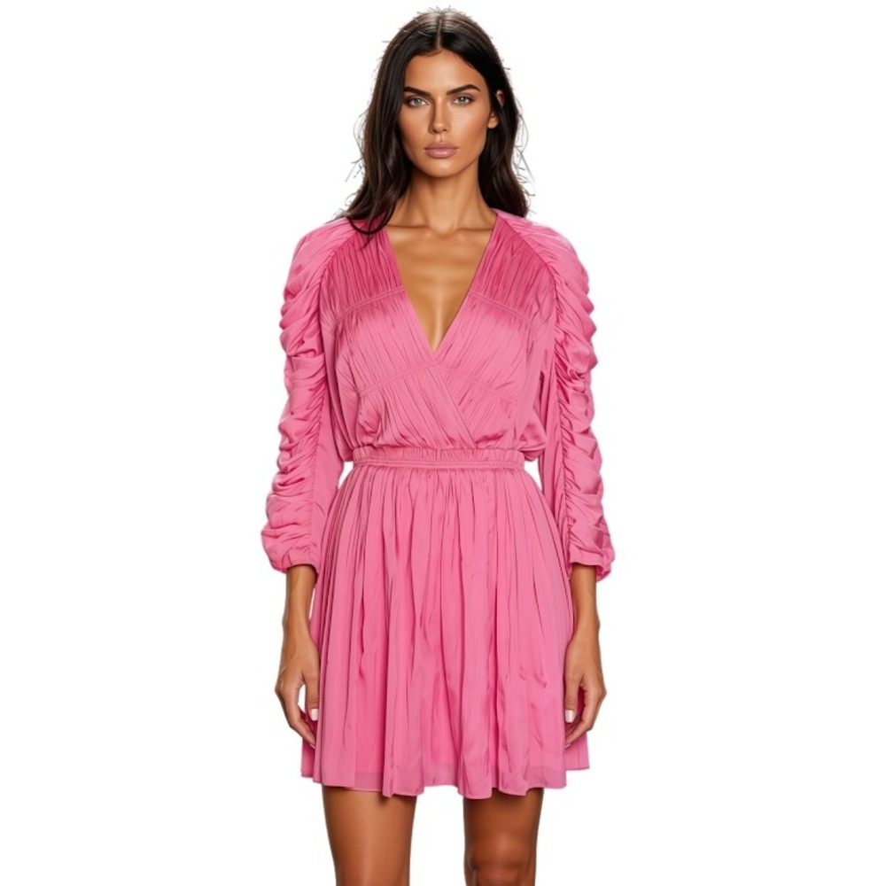 Zadig & Voltaire Realine Satin Dress Pink Ruched Pleated Mini WWDR01256 Size L